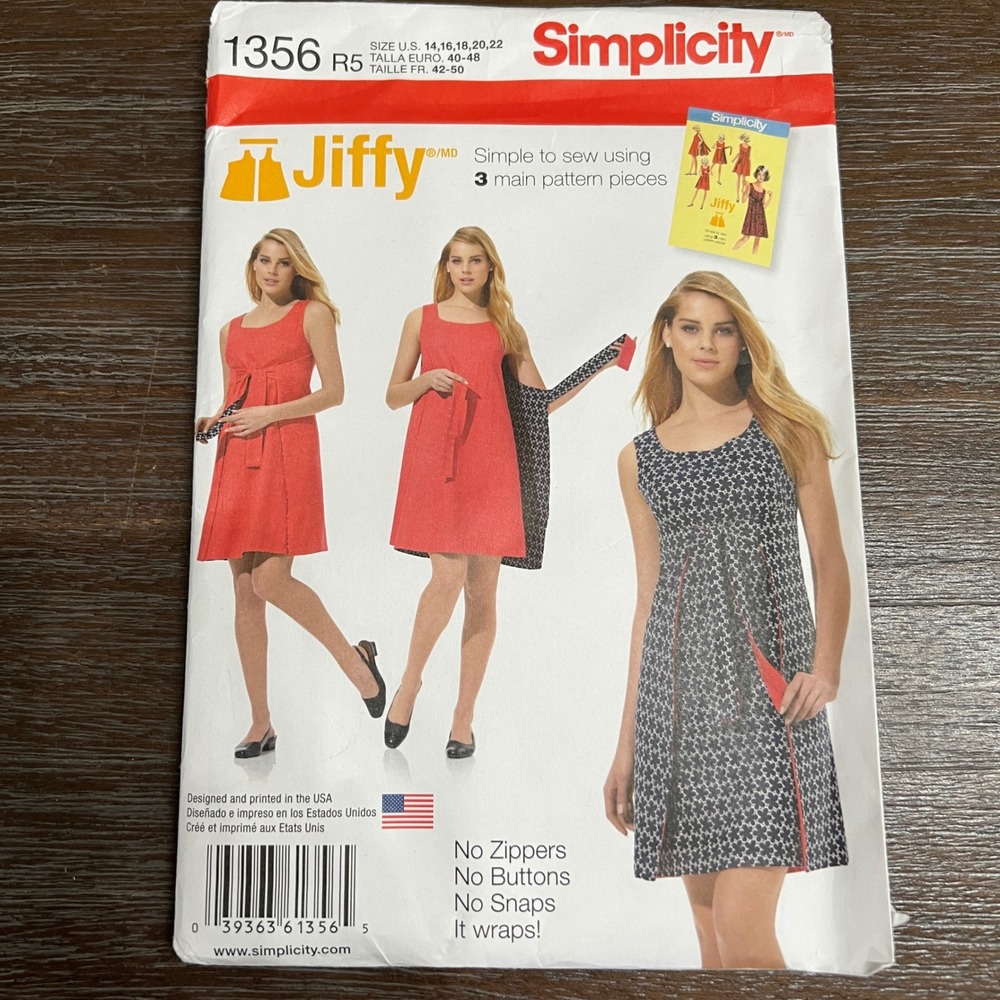 Simplicity 1356 R5 Jiffy Reversible Wrap Dress Sewing Pattern Size 14-22 Easy